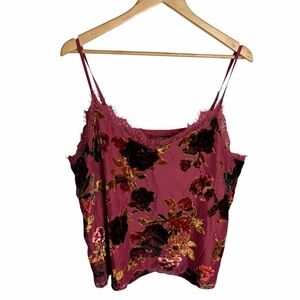 NWT Mauve burnout velvet Baroque roses lace trim tank top size XL